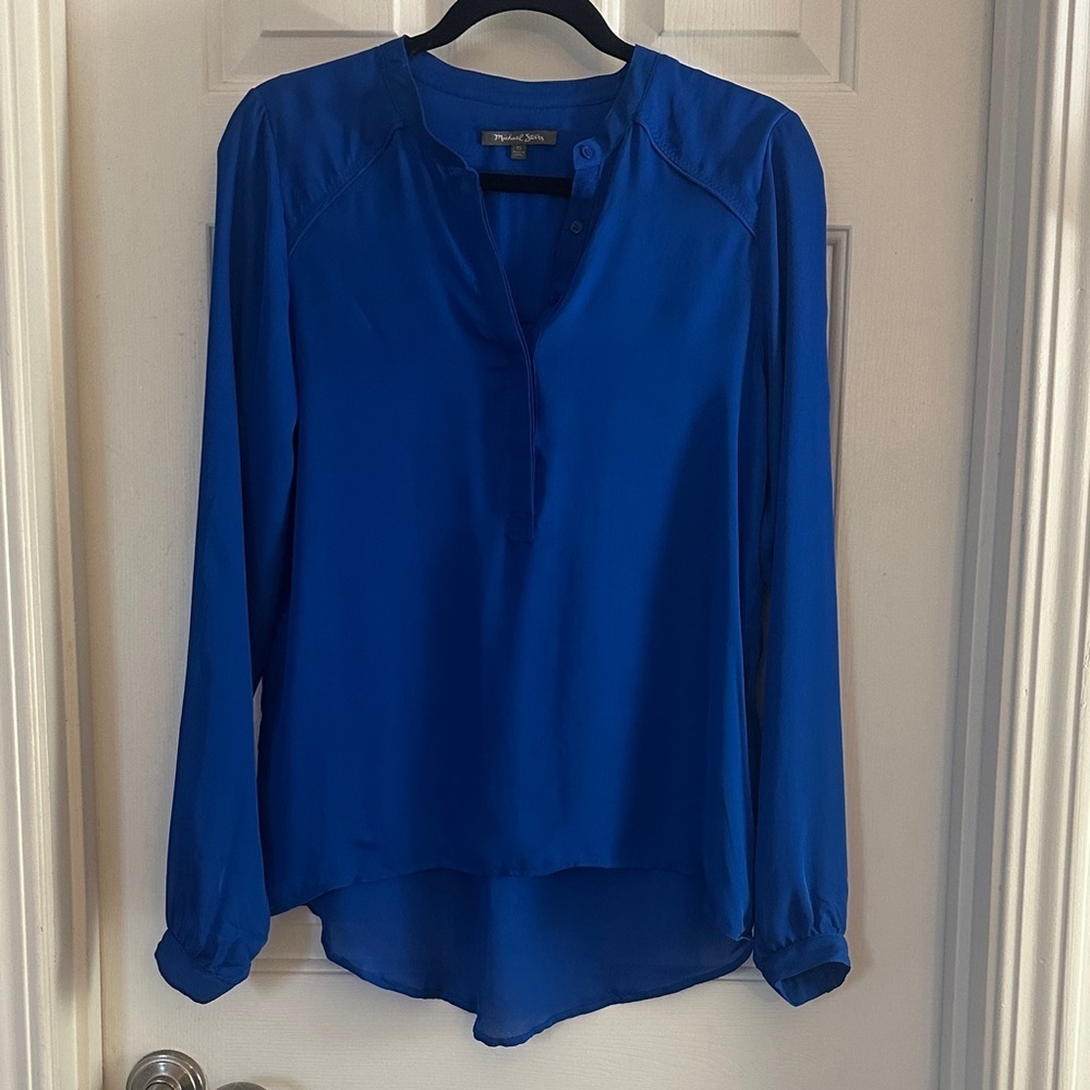 Michael stars 100% silk royal blue popover blouse XS